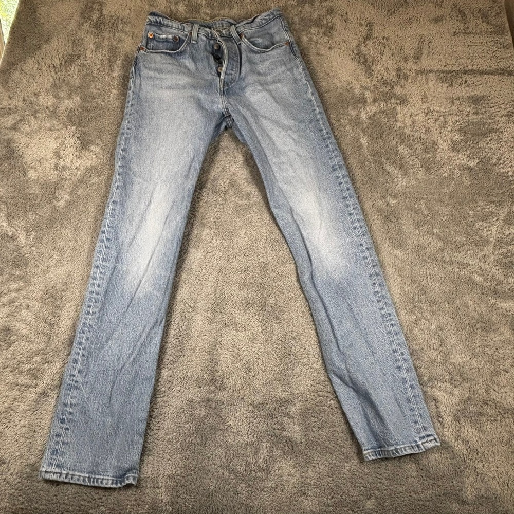 Levis 501 Original Fit Light Wash High Rise Straight Leg Button Fly Jeans 30in